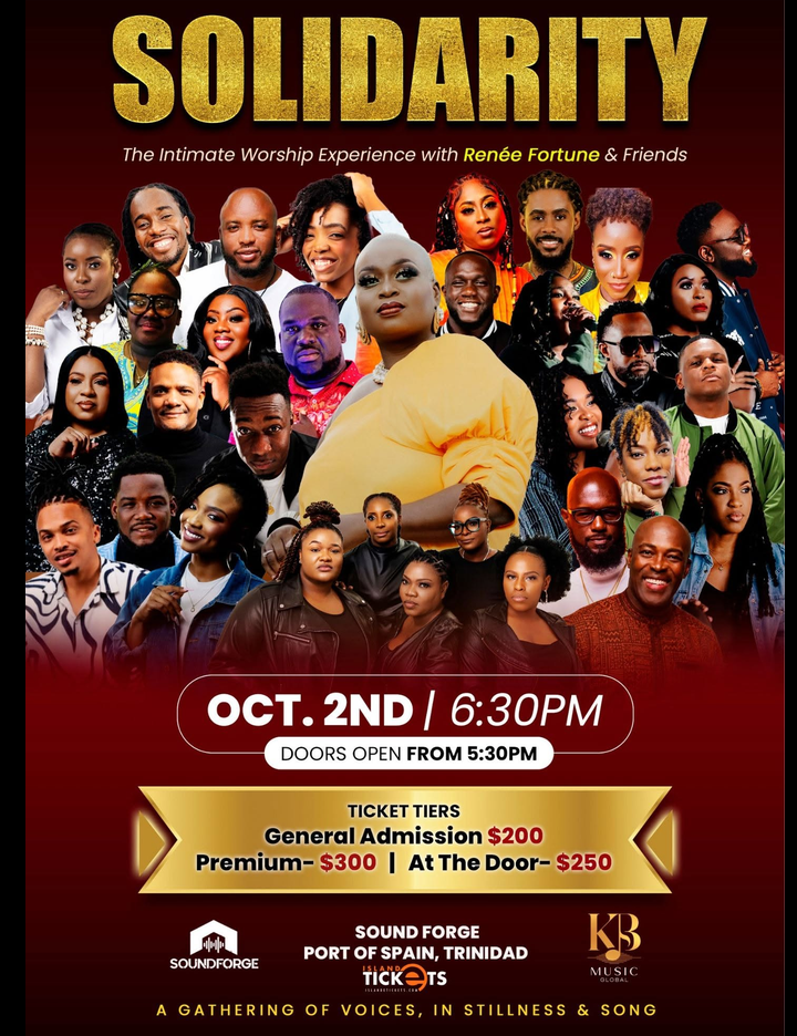 Solidarity event flyer with October 2 date, ticket tiers, and Sound Forge venue